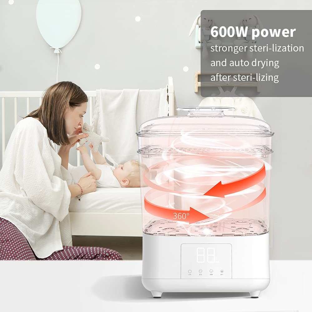 Bololo Baby Bottle Sterilizer and Dryer| Sanitizer for Baby Bottles，Breast Pump | 600W Stronger Power eletric Bottle Steamer Box | LED Touch Screen | Auto Shut-Off Pack of 2