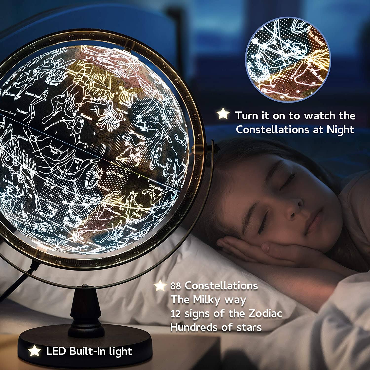 Sj Smart Globe with Interactive App u0026 LED Illuminated Constellations at Night,
