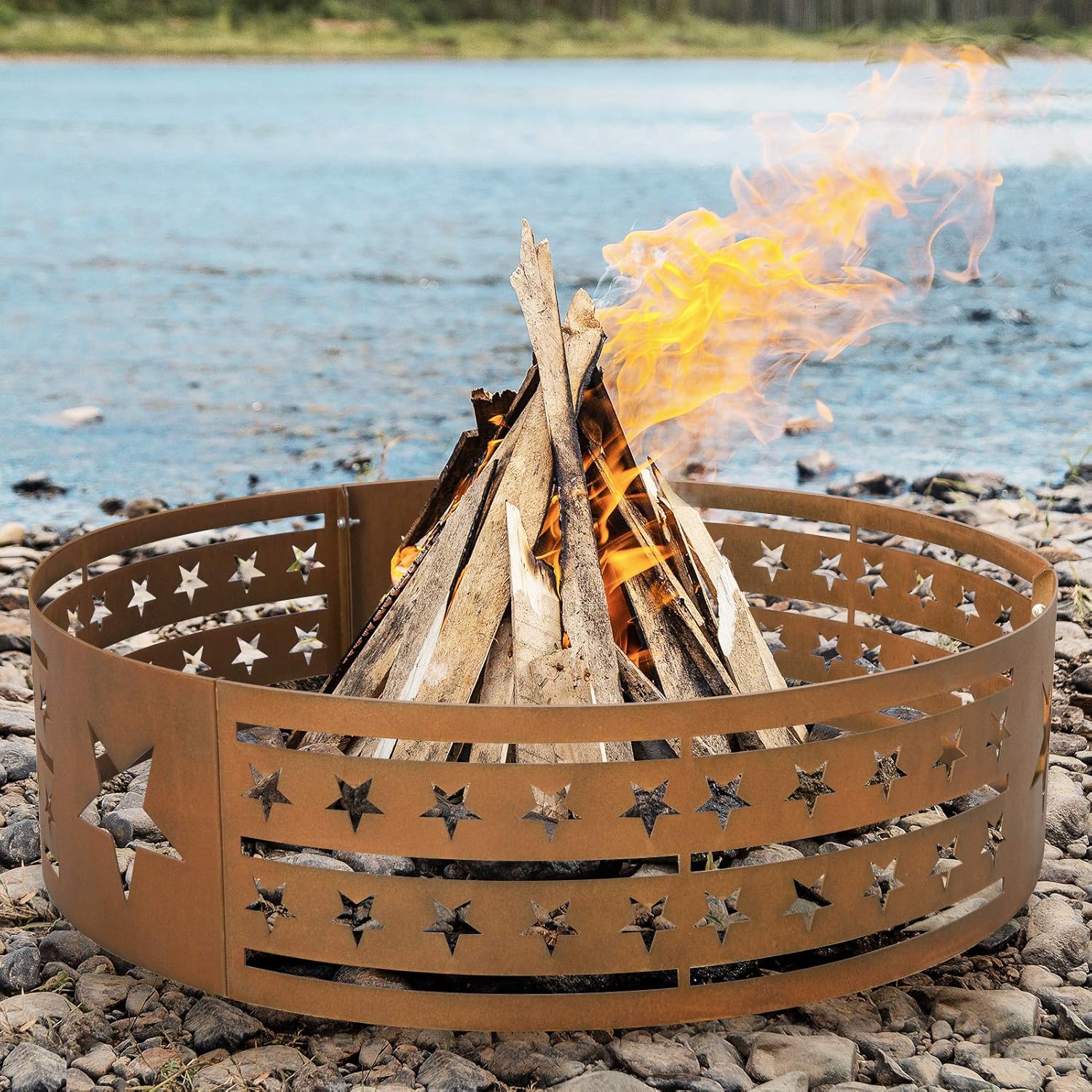 AMAGABELI GARDEN & HOME Fire Pit Outdoor Cast Iron Wood Burning Fire Bowl 28in with A Drain Hole Fireplace Extra Deep Large Round Outside Backyard Deck Camping Heavy Duty Metal Grate Rustproof BG368