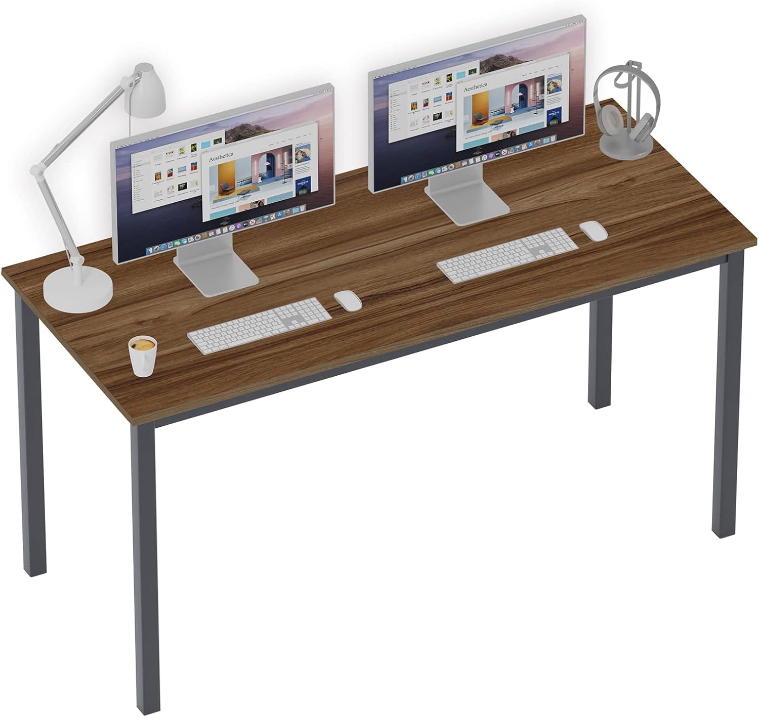 sogesfurniture Computer Desk 55 inches Large Office Desk Computer Table with BIFMA Certification Sturdy Office Desk Writing Desk,Teak with White Leg BHUS-AC3BW-140