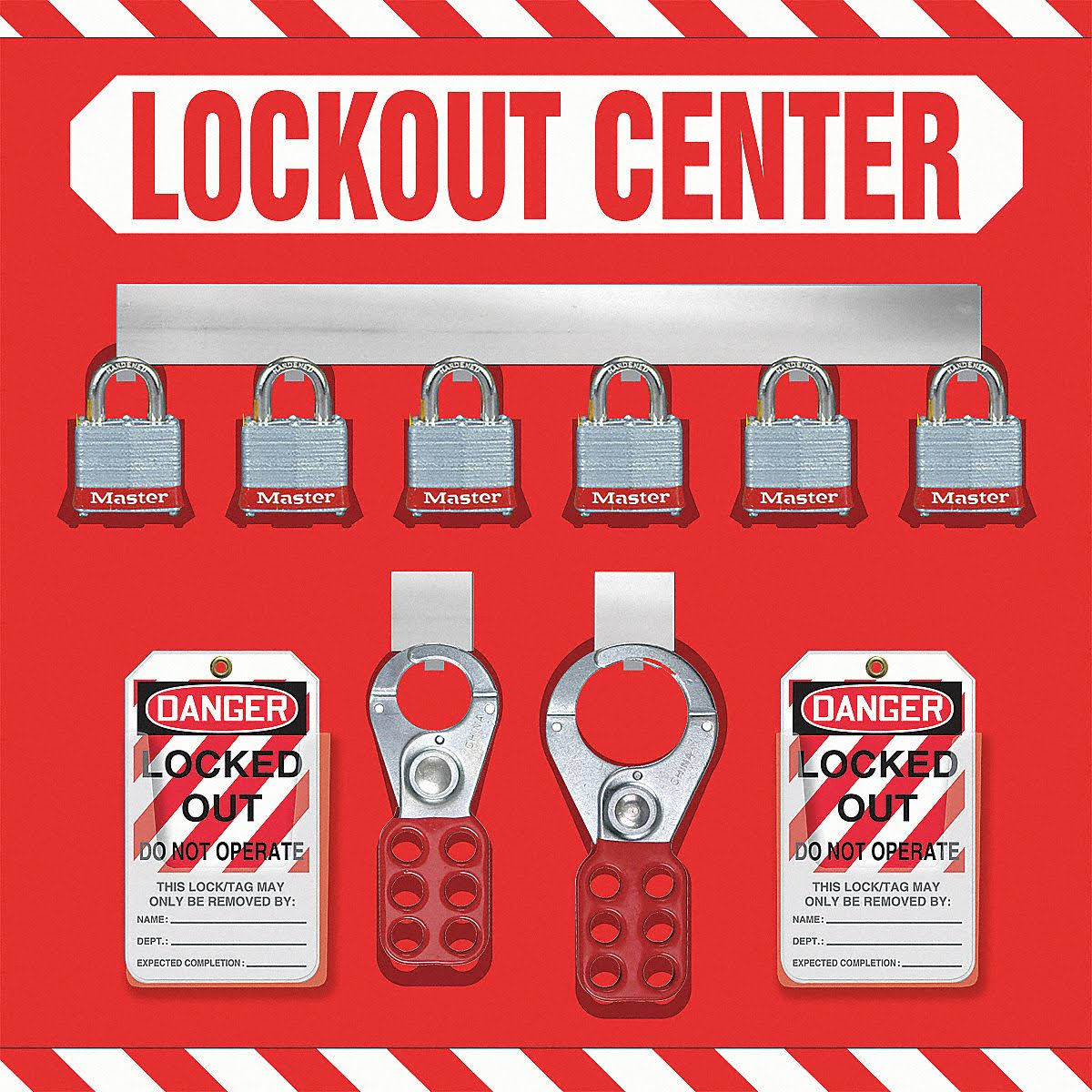 Accuform Kst814 Lockout Board,filled,6 Steel Locks