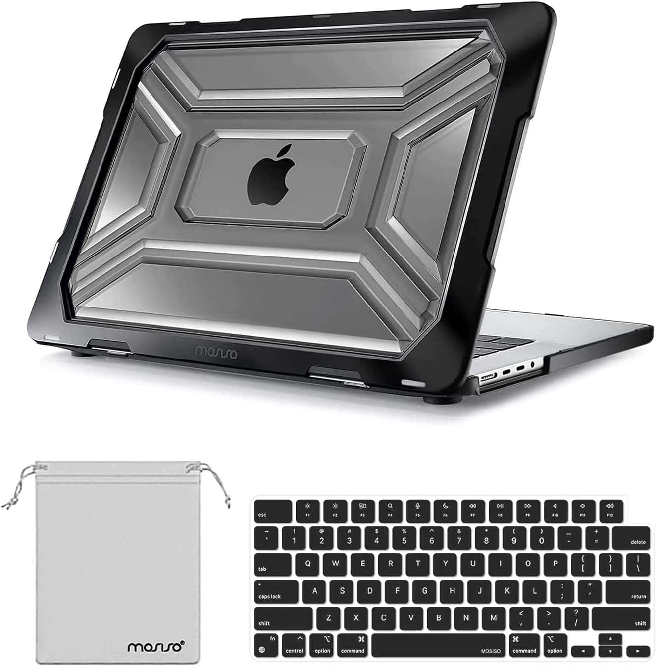 MOSISO Compatible with MacBook Pro 16 inch Case 2022 2021 Release A2485 with M1 Pro/M1 Max Chip Touch ID, Heavy Duty Plastic Hard Shell Case with TPU Bumper&Keyboard Cover&Storage Bag, Black