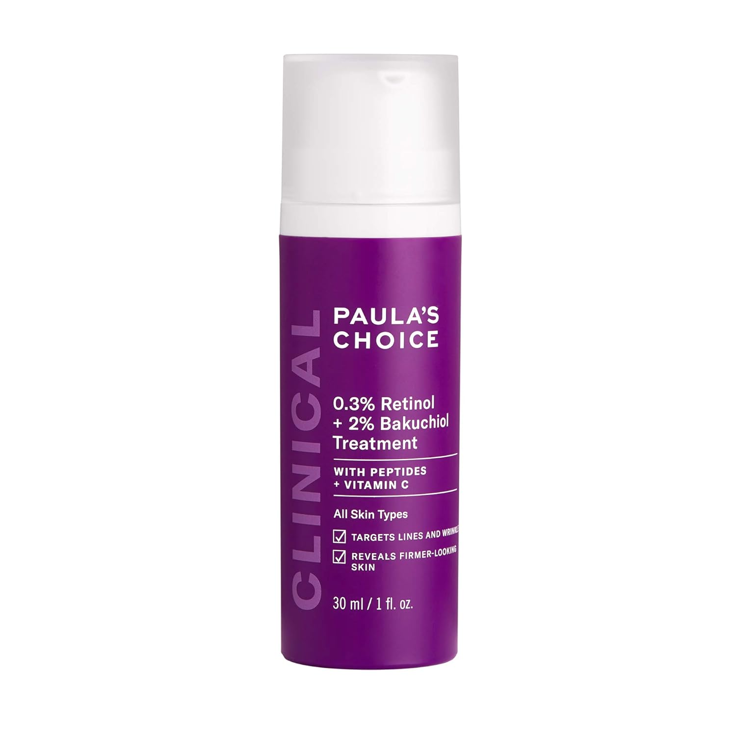 Paula's Choice CLINICAL 0.3% Retinol + 2% Bakuchiol Treatment, Anti-Aging Serum for Deep Wrinkles & Fine Lines, Fragrance-Free & Paraben-Free, 1 Ounce Pack of 2