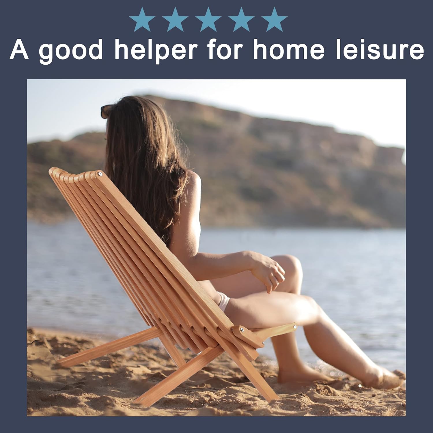 PETKABOO Outdoor Folding Wooden Chair - Foldable Lounge Chair for The Patio,Beach,Camping,Lawn, Garden,Deck,Porch or Home Furniture