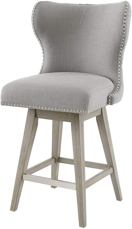 Madison Park Hancock Swivel Counter Height Barstool With Wingback Modern Contemporary Solid Wood, Nail Head Accent, Pub Stool, 27