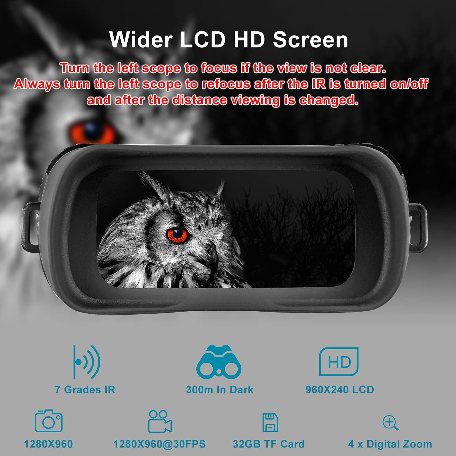 JZBRAIN Night Vision Binoculars Digital Infrared Goggles for Hunting Surveillance Tactical Uses in Darkness Black(Battery Not Included)