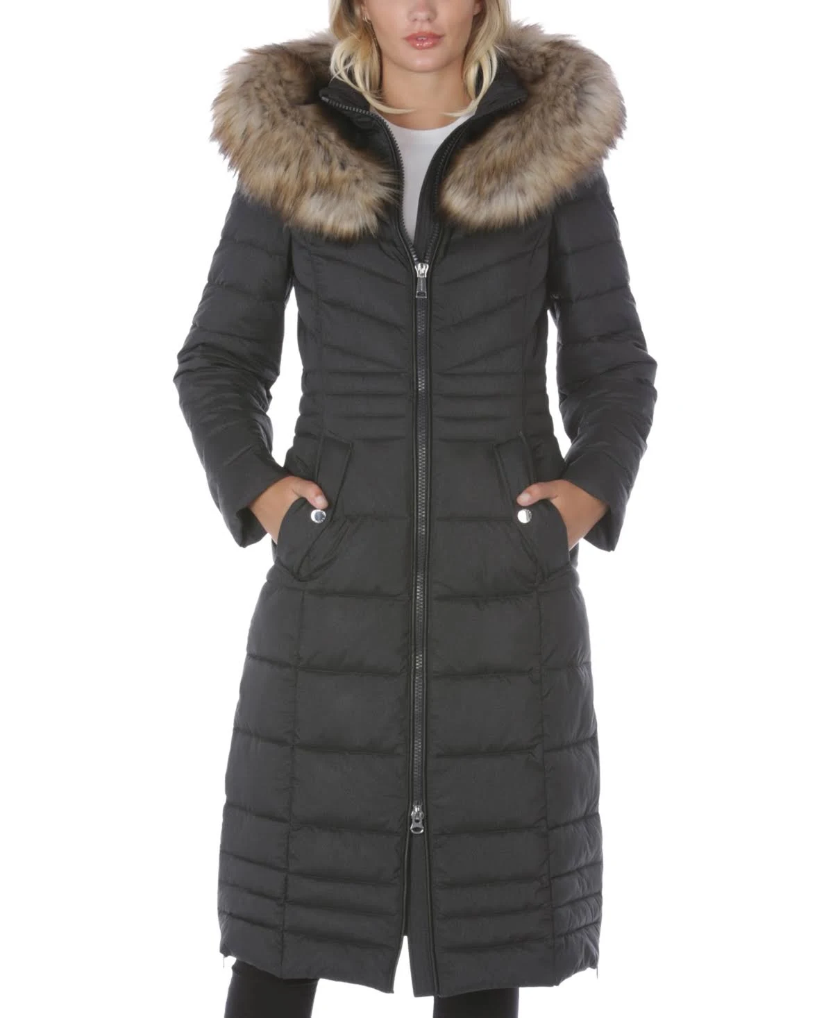 Laundry by Shelli Segal Faux-Fur-Trim Hooded Puffer Coat, Created for Macy&s - Carbon Melange