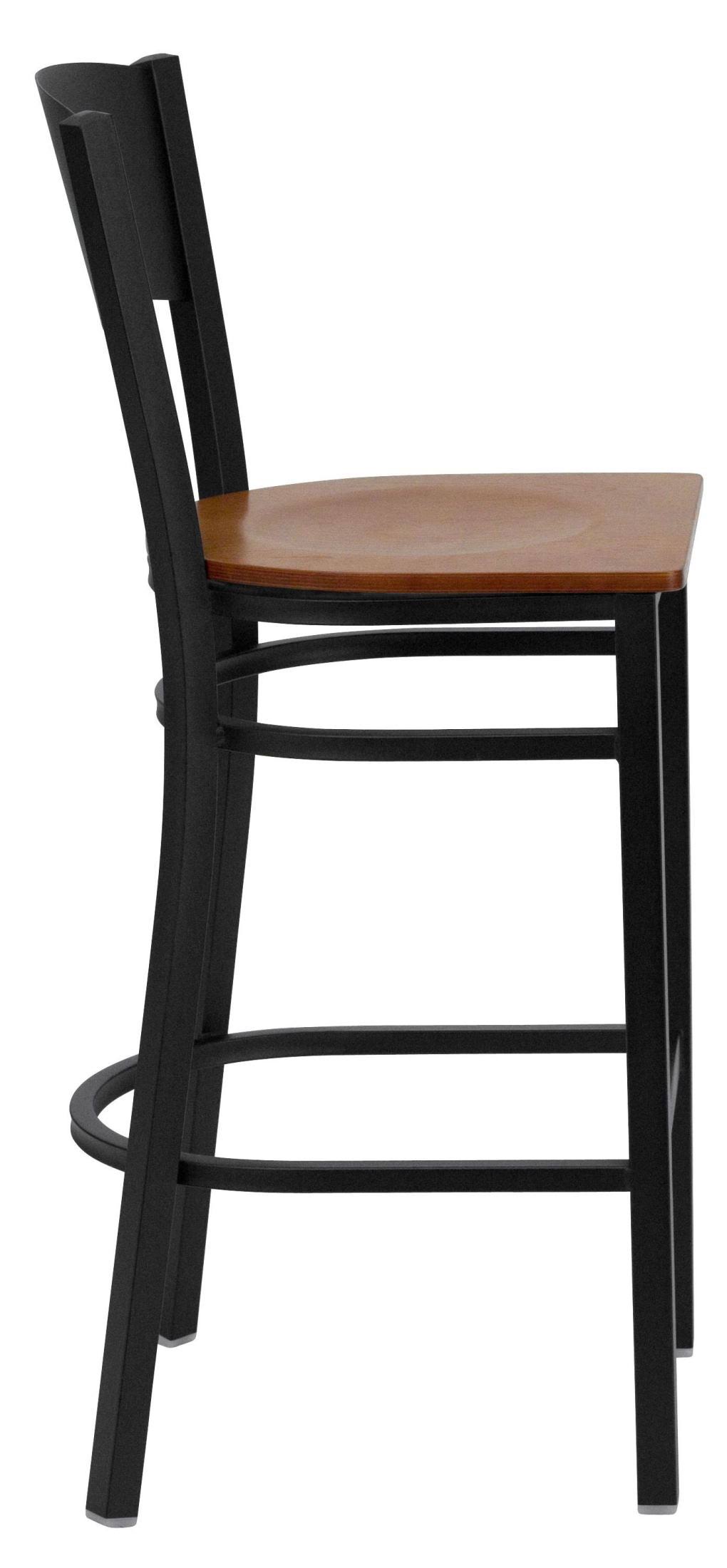 Flash Furniture Hercules Series Black Circle Back Metal Restaurant Bar Stool - Cherry Wood Seat