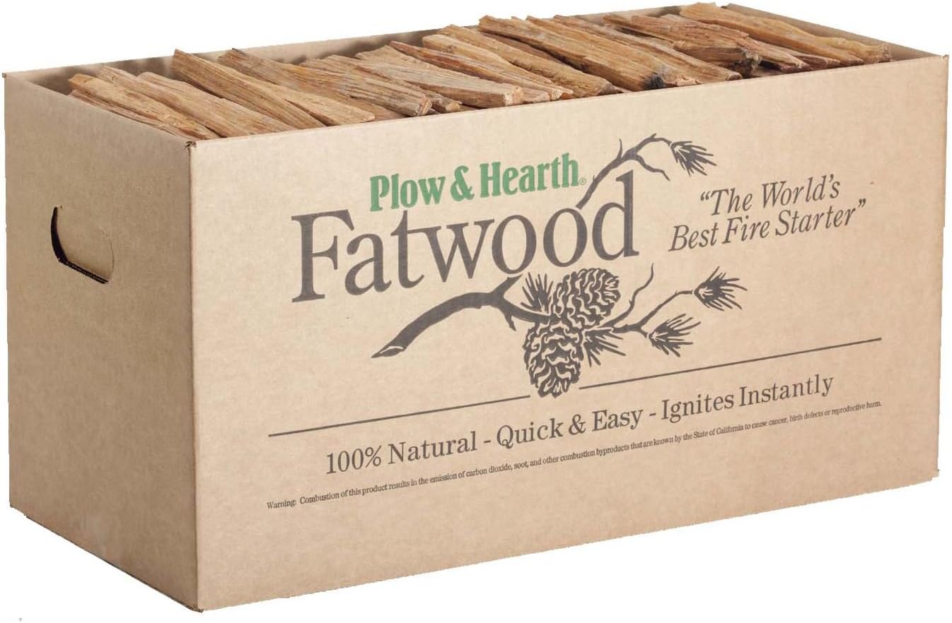 Plow & Hearth Boxed Fatwood Fire Starter All Natural Organic Resin Rich Eco Friendly Kindling Sticks for Wood Stoves Fireplaces Campfires Fire Pits Burns Quickly and Easily Safe Non Toxic (40 LB) Pack of 2