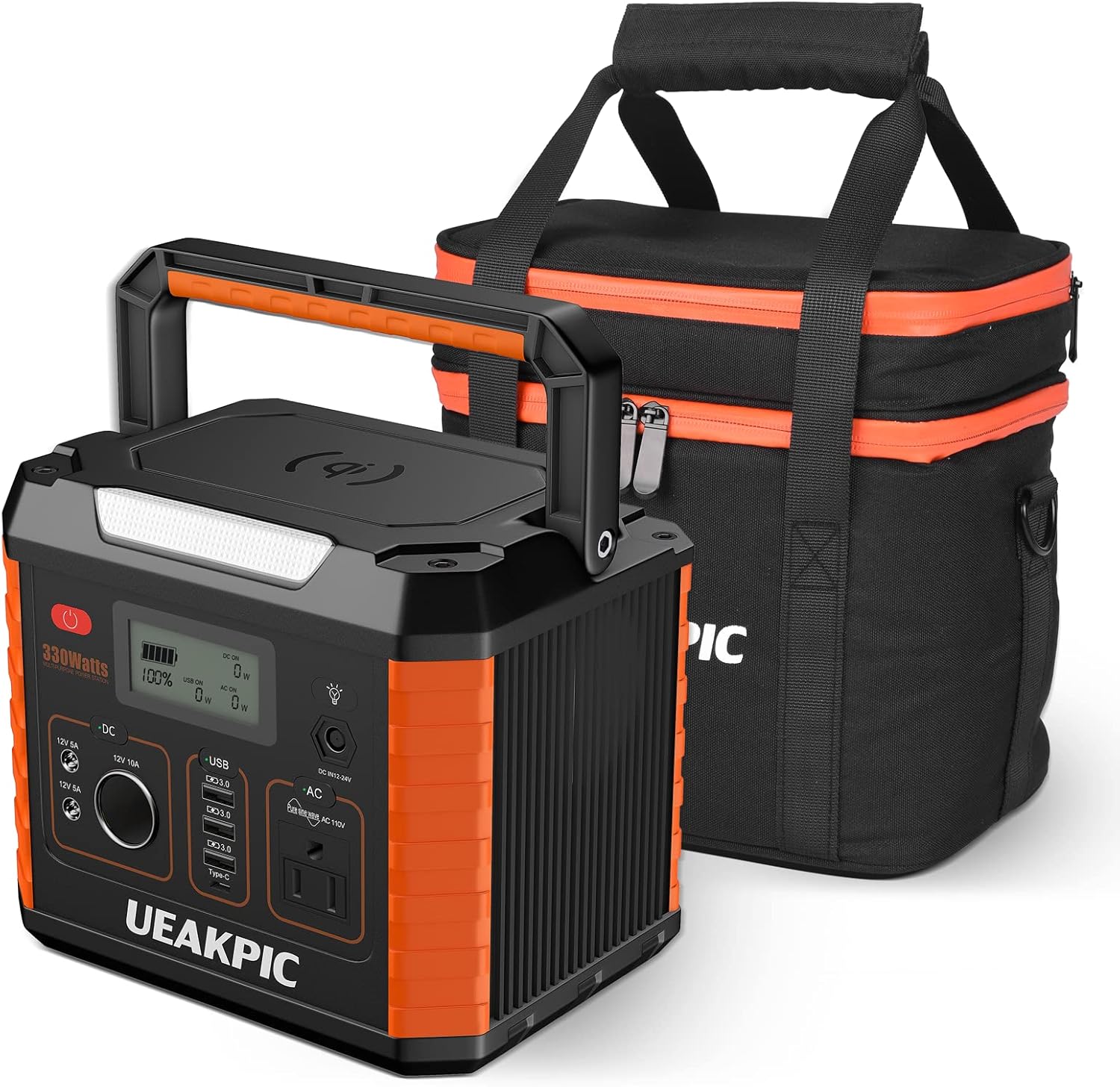 330W Portable Power Station, UEAKPIC 288.6Wh/78000mAh Solar Powered Generator with AC/DC/USB/PD60W Type-C Ports/Wireless Charger/Flashlight, CPAP Battery Backup Power Supply for Camping Travel Hunting