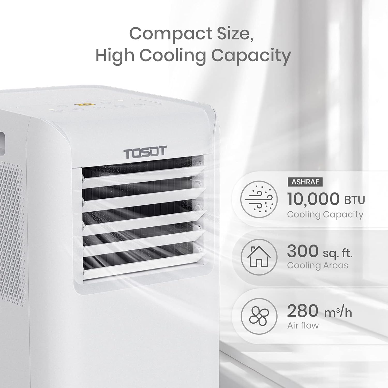 TOSOT 10,000 BTU Portable Air Conditioner, Easier to Install, Quiet and 3-in-1 Portable AC, Dehumidifier, Fan for Rooms Up To 300 sq ft, Aovia Series