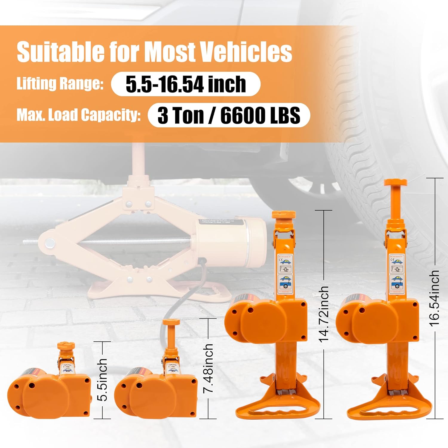 BEETRO 3 Ton Electric Car Jack 12V Car Scissor Jack for Car Sedan and SUV, Portable Electric Jack for Tire Replacement Pack of 2