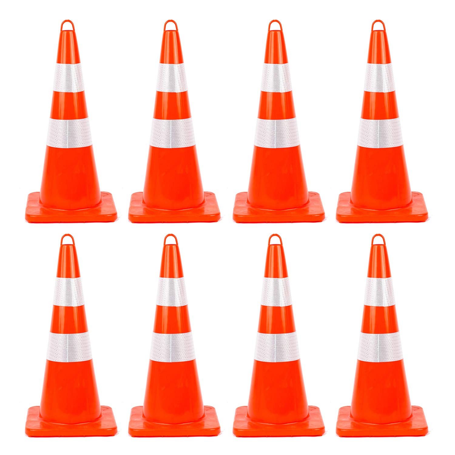 BATTIFE 28'' inches Traffic Safety Cones | 8 Pack | Unbreakable PVC Cone with Reflective Collars, Orange Construction Cone for Traffic Control, Driveway Road Parking Use