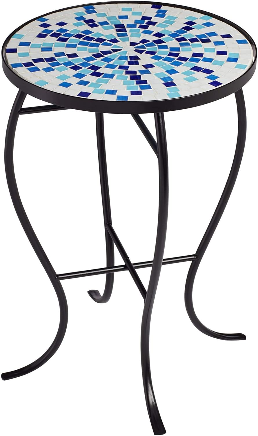 Teal Island Designs Multi Blue Mosaic Black Iron Outdoor Accent Table