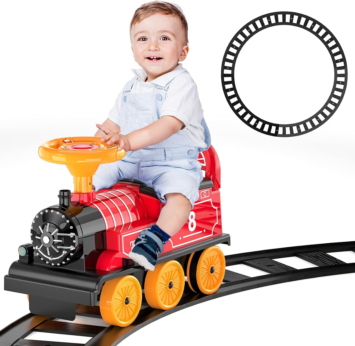 Lucky Doug Ride On Train with Track Toy for Kids, Ride On Toy Electric Train with Light Sound for Toddlers Boys Girls Christmas Gifts 2-5 Years Olds