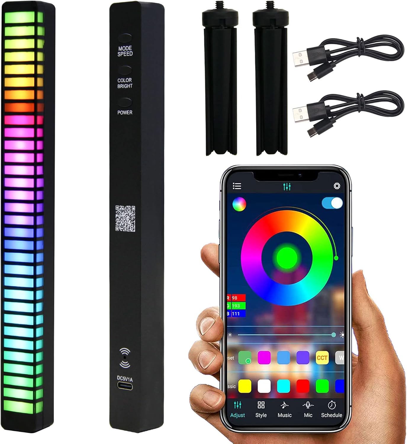 3D Voice-Activated LED Lights, Bluetooth RGB Music Level Indicator Light Voice Sound Control Audio Built-in Battery for Car Gaming, PC, TV, Room（Black 2 Pack) Pack of 2