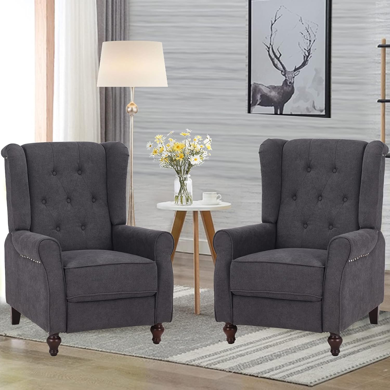 SAMERY Wingback Recliner Chair with Massage and Heat- Accent Chair Push Back Chair for Living Room Bedroom, Tufted Comfy Reclining Arm Chair Sofa, Reading, Napping