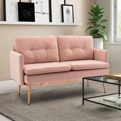 Velvet Sofa , Accent Sofa .Loveseat Sofa with Stainless Feet Mercer41 Fabric: Pink Velvet