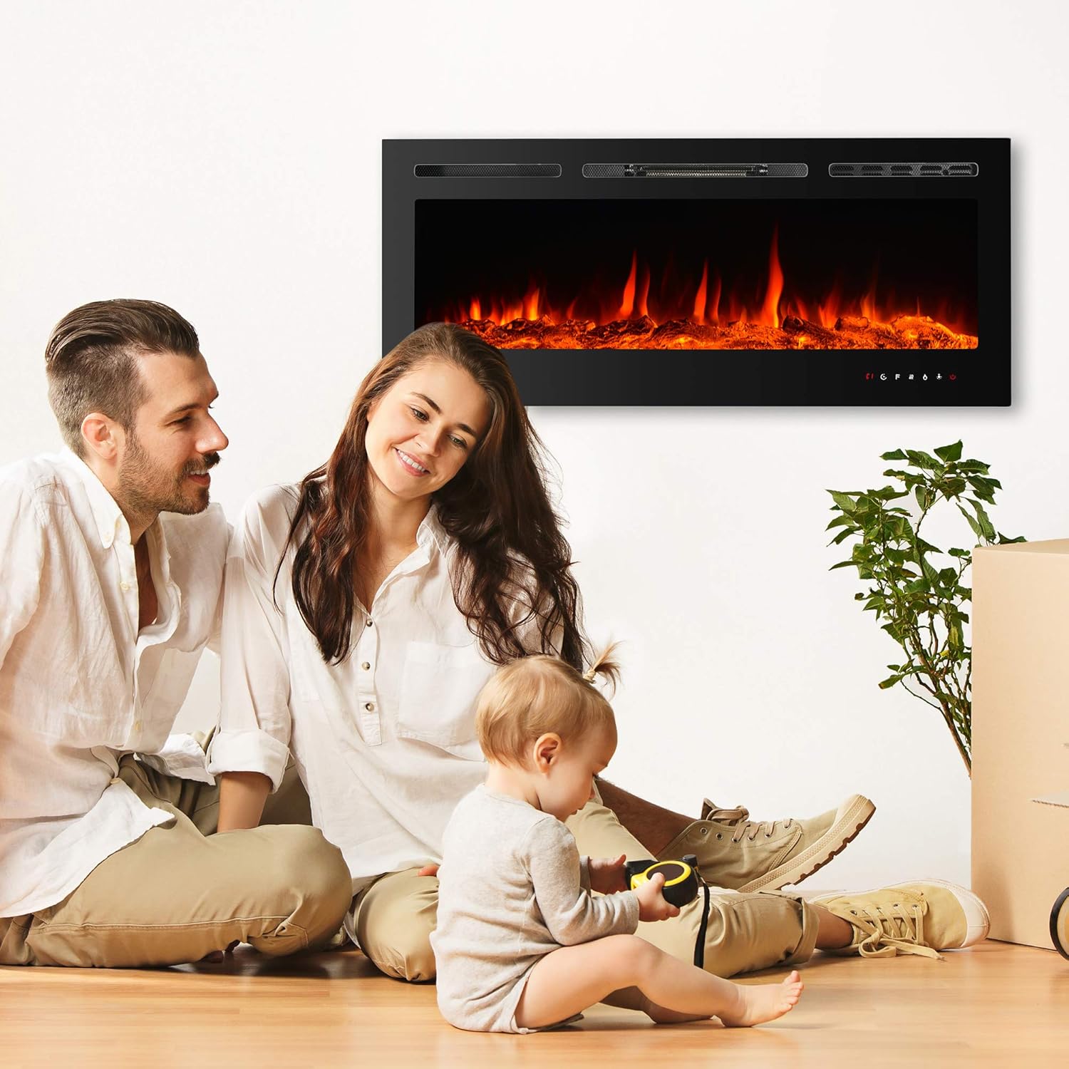iw I WISH 40 inch Electric Fireplace Inserts, Wall Mount Fireplace, Led Fireplace, Recessed Electric Fireplace with Legs, for Living Room