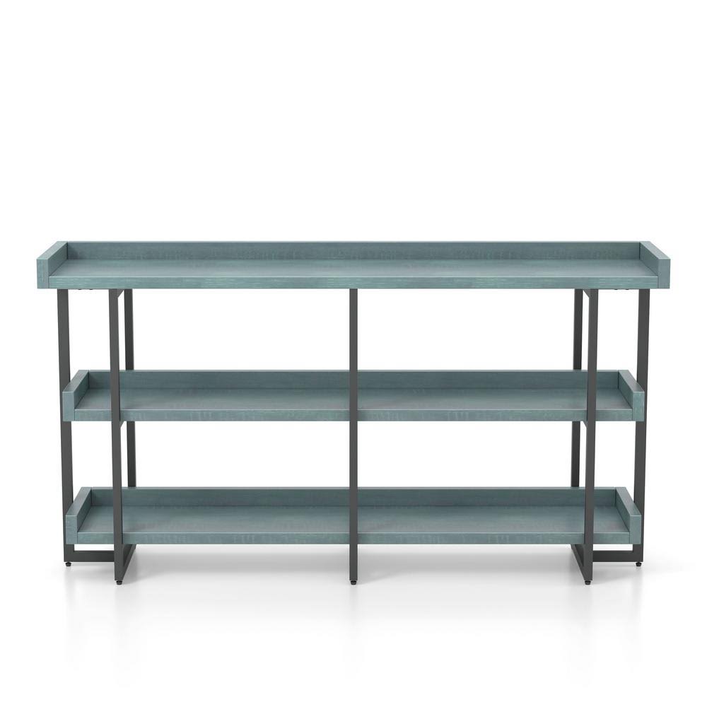 Furniture of America Fitzwallace 32 in. Antique Blue and Blue Metal 3-Shelf Accent Bookcase with Open Back