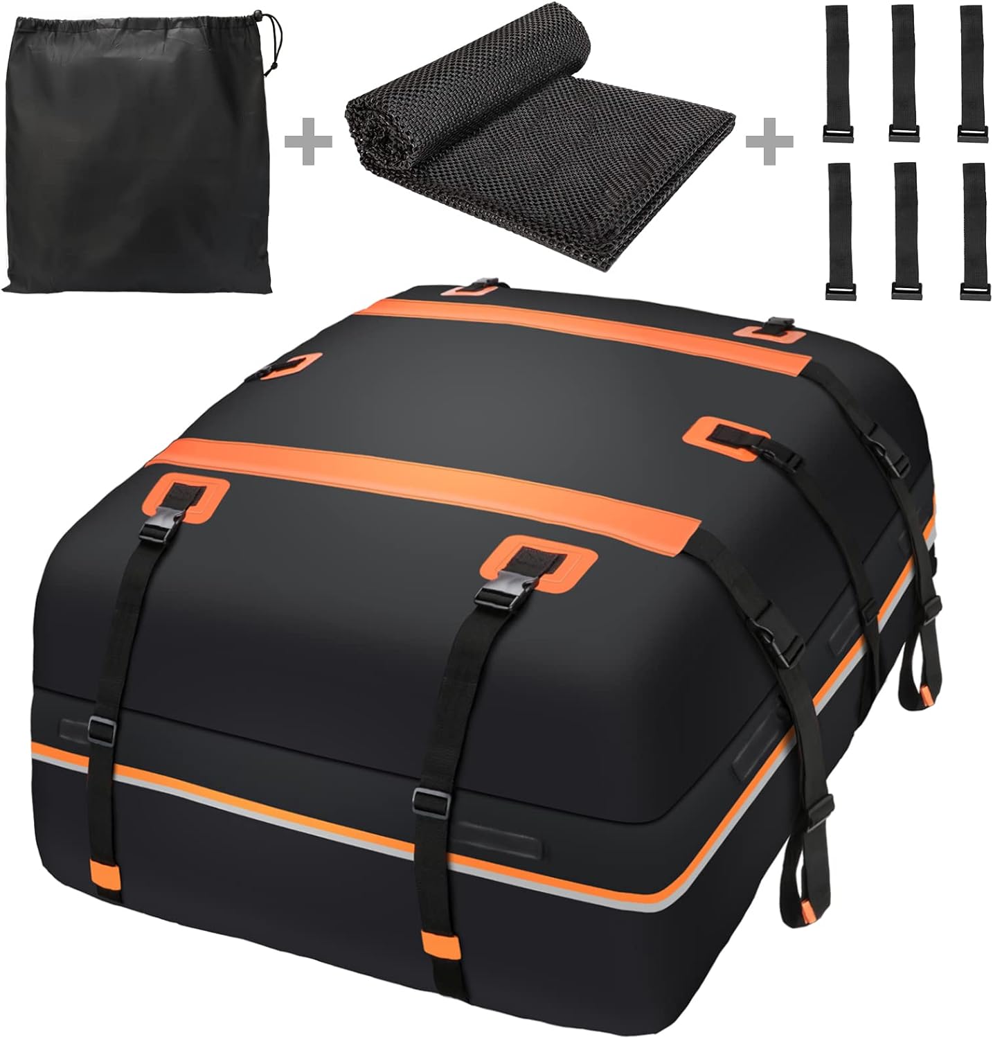 SOCAUNY Car Rooftop Carrier Soft Cargo Box 20 Cubic Feet Roof Bag Car Waterproof with Reflective Strip Rooftop Carrier for Cars Without Roof Racks
