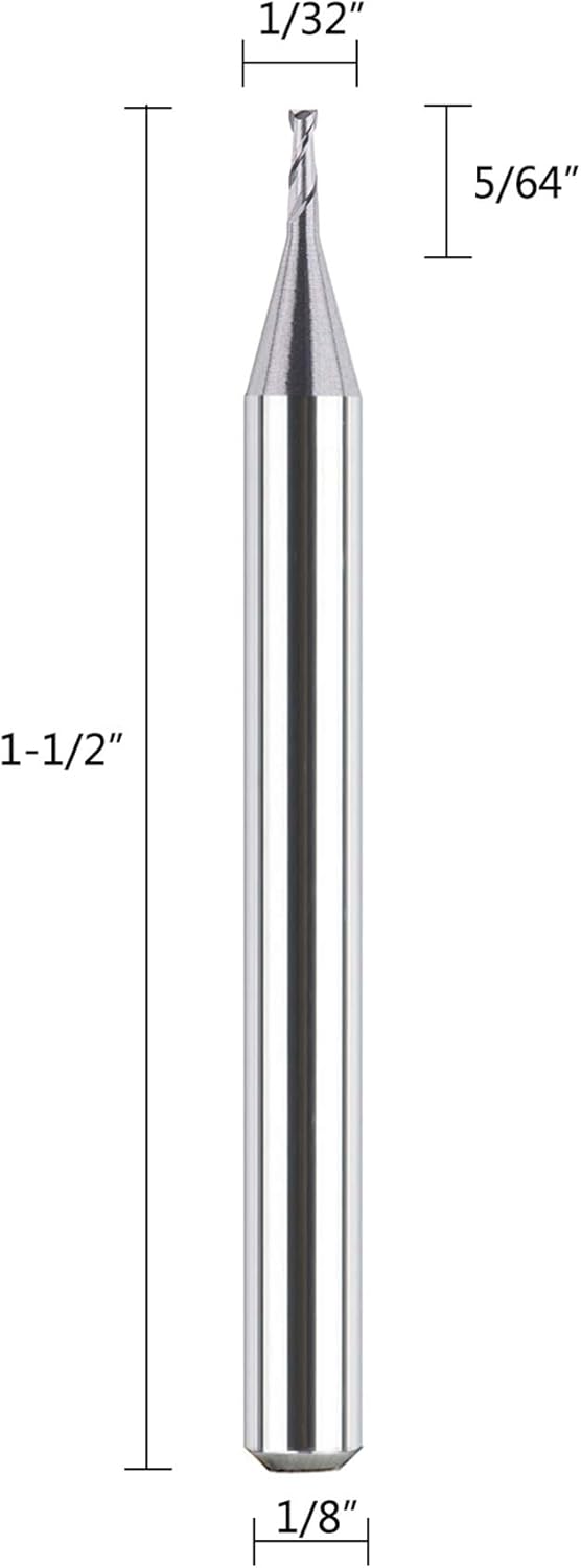 SpeTool 5Pcs/Set Flat Nose Double Flute Carbide End Mill 1/32