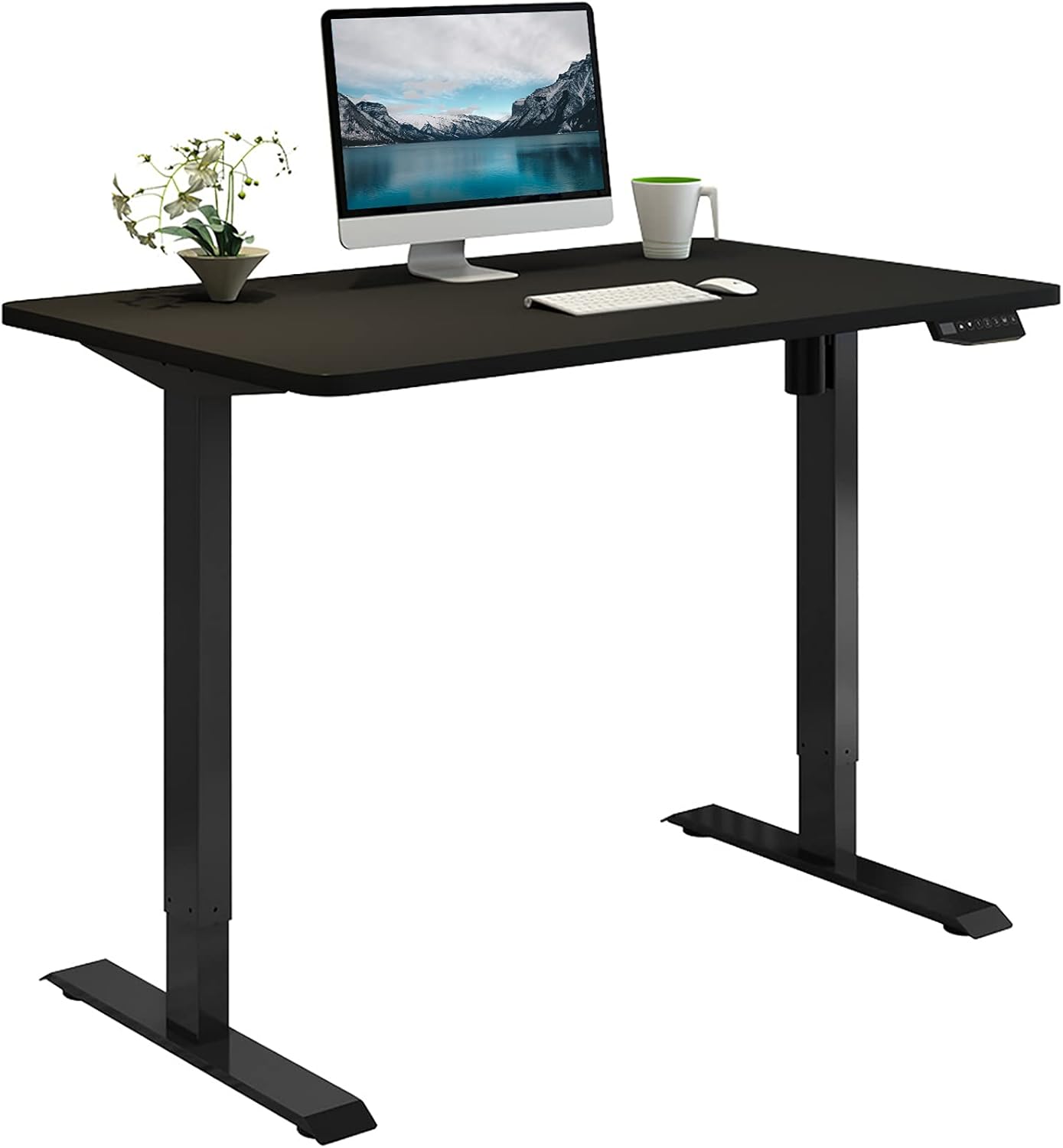 FLEXISPOT EN1B-R5528B Electric Height Adjustable Desk, 55 x 28 Inches, Home Office Sit Stand Up Desk(Black Frame +55 inch Black Top)