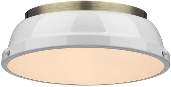 Golden Lighting 3602-14 AB-WH Duncan Flush Mount, Aged Brass with White Shade Pack of 2