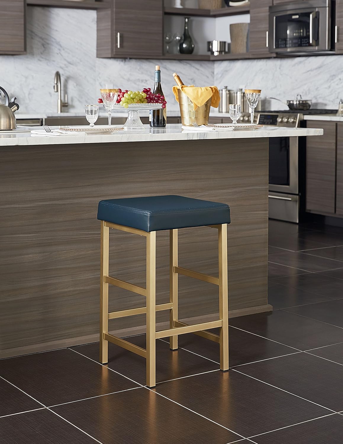 OSP Home Furnishings Backless Stool with Gold Frame, 26-Inch, Blue