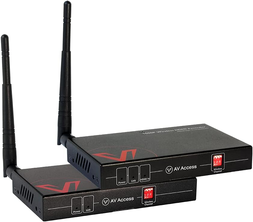 Wireless HDMI Extender Kit : Multiple Deploy with Loop-Out Full HD 1080P@60Hz 200m/656ft, IR Return, Five Sets Deployments by DIP Switch, AV Access Wireless Transmitter Receiver for Church, Home