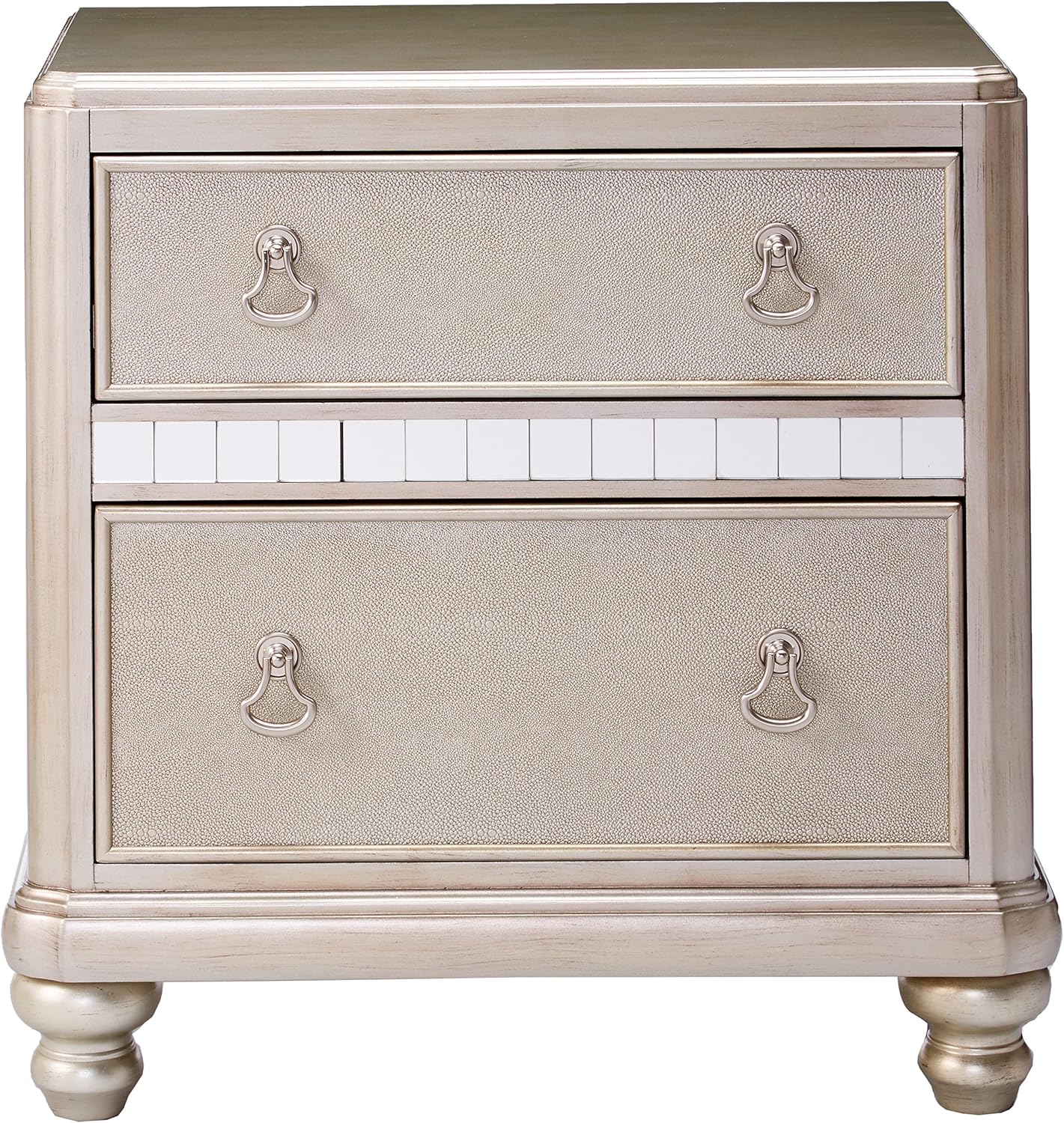 Bling Game 2-drawer with Stacked Bun Feet Nightstand Metallic Platinum