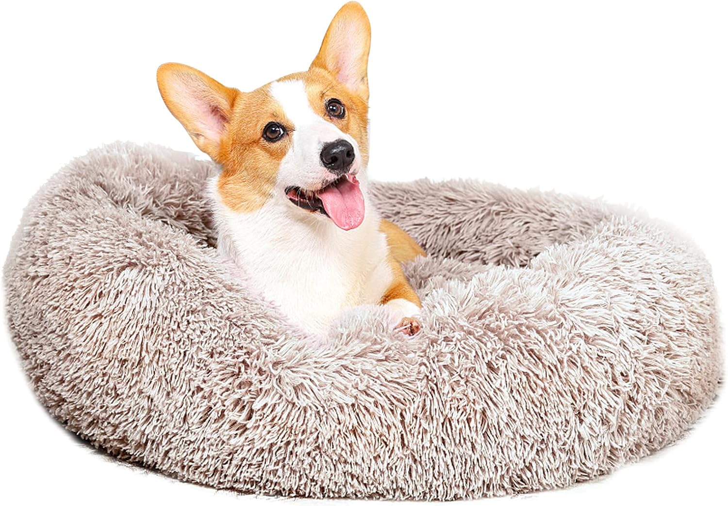 SOHONRY Calming Donut Dog Cuddler Bed for Small Medium Dogs & Cats, Plush Cozy Round Pet Bed Fluffy Self Warming Indoor Sleeping Dog Bed Cushion Mat, Machine Washable (23&rdquo;/31&rdquo;)