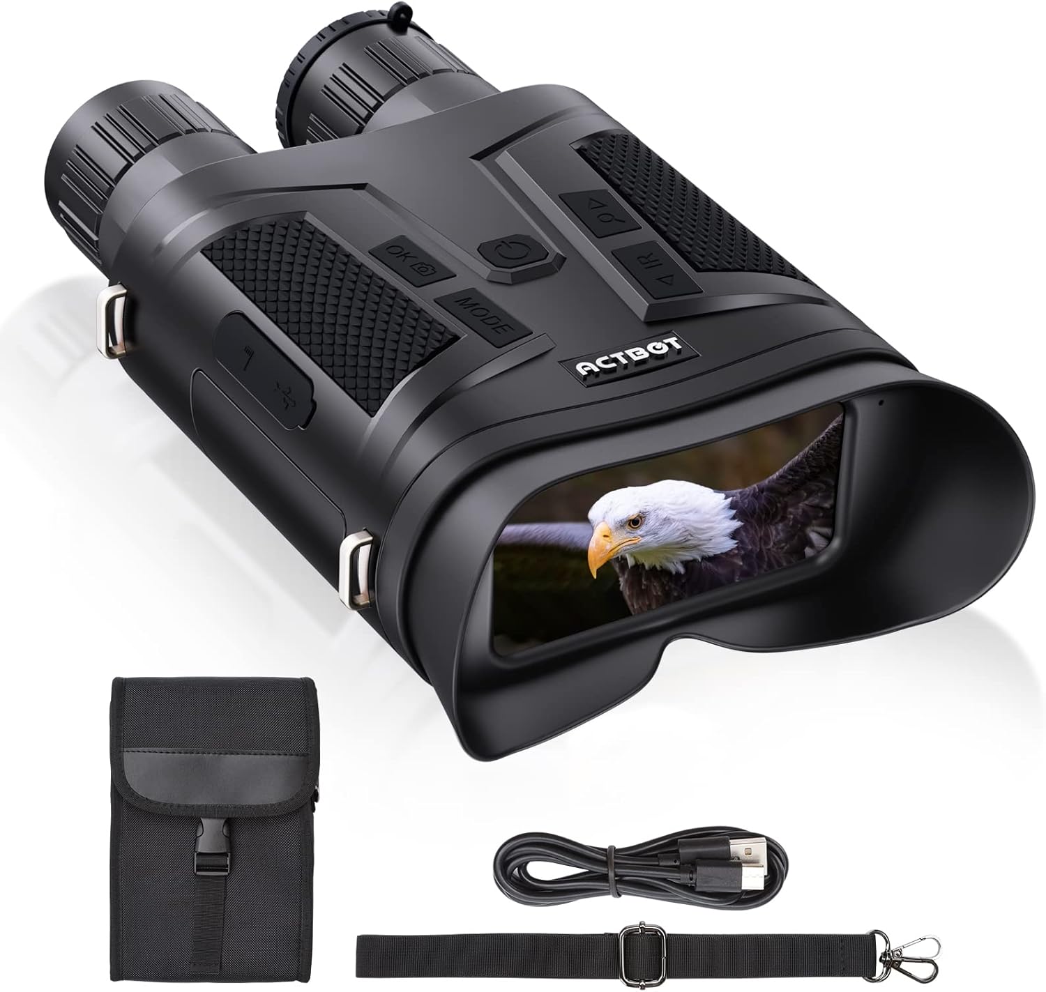 ACTBOT Night Vision Goggles, 1080p Full HD Video, 3264 x 2448 Photos, 42MM Objective Lens, 1312ft Viewing Range, 3”LCD Digital Night Vision Binoculars for Hunting, Camping, Security, Water-Resistance