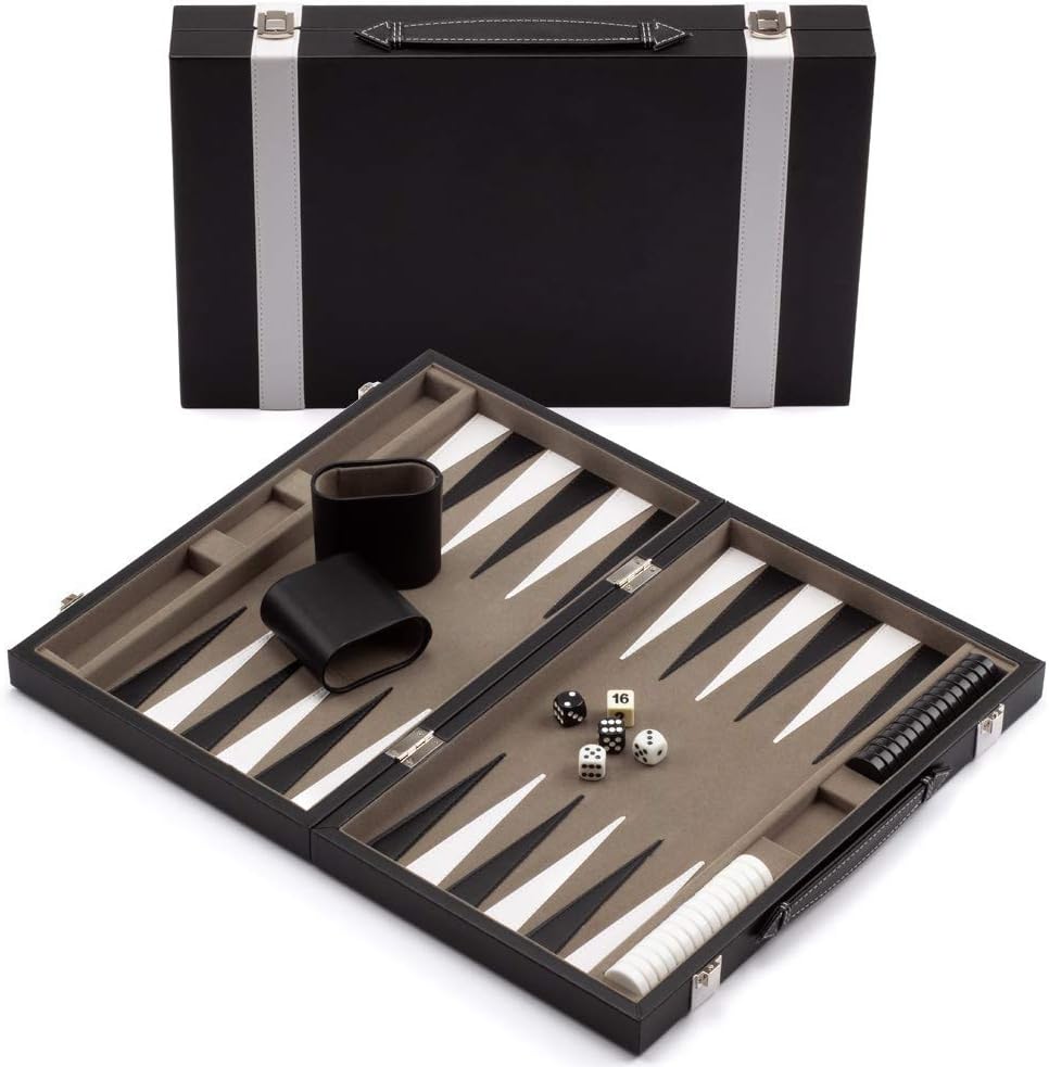 GSE Games & Sports Expert Small/Medium/Large Leather Backgammon Board Game Set (Black&Blue, Small) Pack of 2