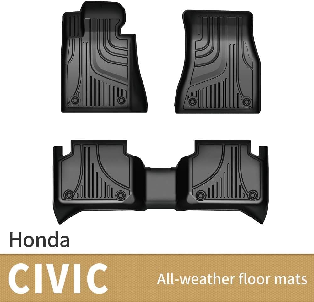 AOMSAZTO Automotive Floor Mats for 2016-2021 Honda Civic Heavy Duty TPE All Weather Car Floor Mats, Anti Skid Car Mats, Black (2016-2021 1st & 2nd)