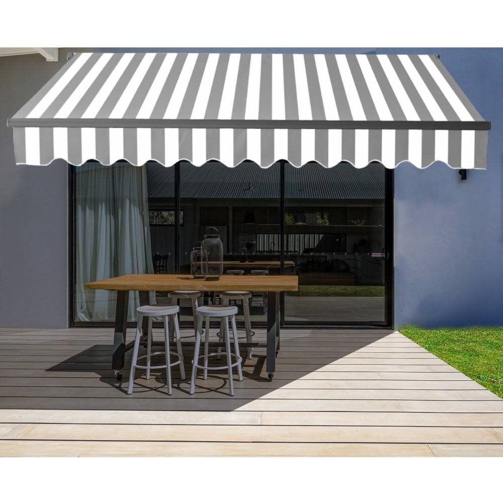 Aleko AB12X10GREYWHT 12 x 10 ft. Black Frame Retractable Home Patio Canopy Awning Grey u0026 White