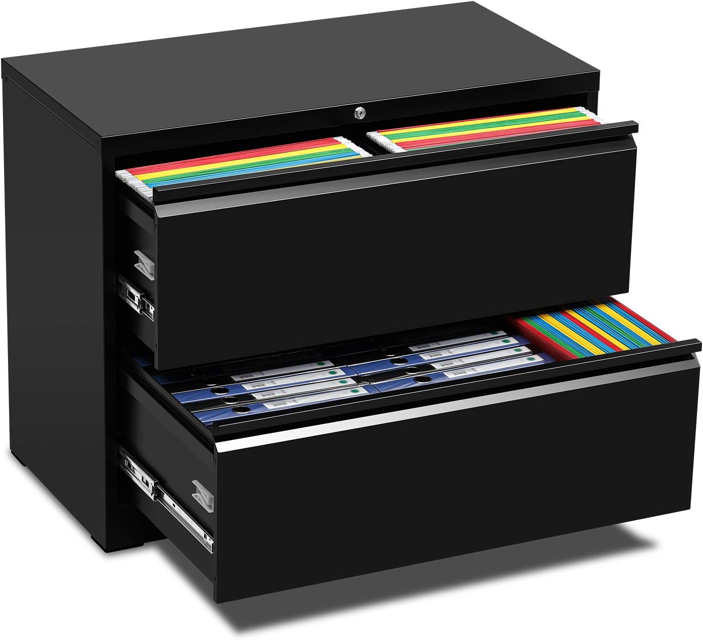 3 Drawer Lateral File Cabinet with Lock, Atripark Folding Black Metal Storage Cabinets for Legal/Letter A4 Size, Large Filing Cabinet Heavy Duty for Office Home (Easy Assemble)