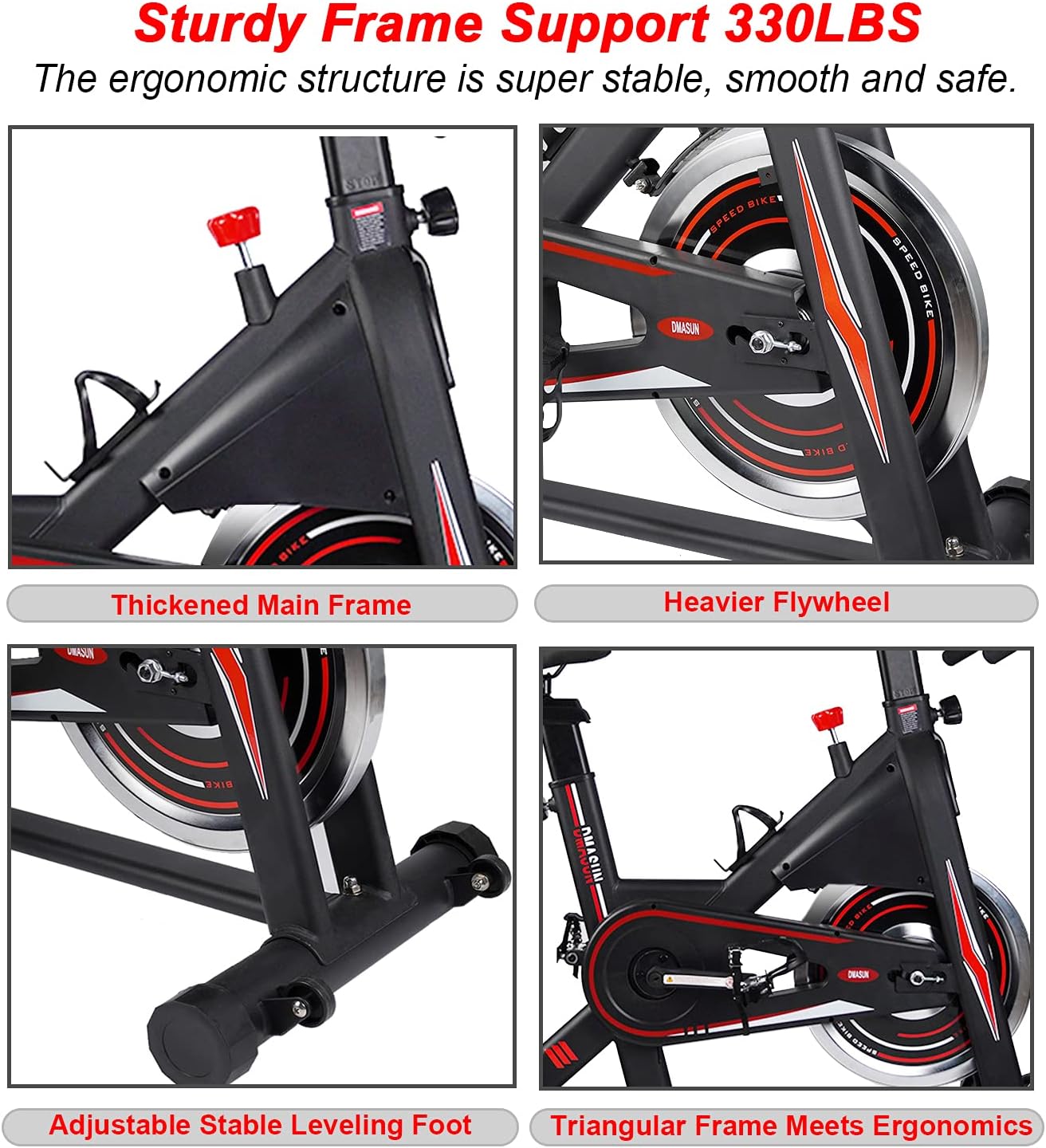 Exercise Bike, DMASUN Indoor Cycling Bike Stationary, Comfortable Seat Cushion, Multi - grips Handlebar, Heavy Flywheel Upgraded Version (Black)