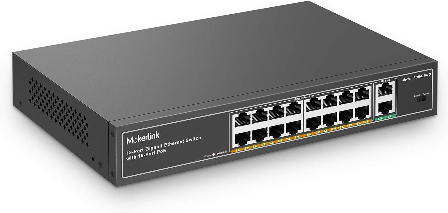 MokerLink 11 Port Gigabit PoE Switch with 8 PoE+ Port, 2 Gigabit Uplink, 1 SFP Port, 120W AI Detection, Qos, Fanless Metal Plug & Play Network Switch Pack of 2