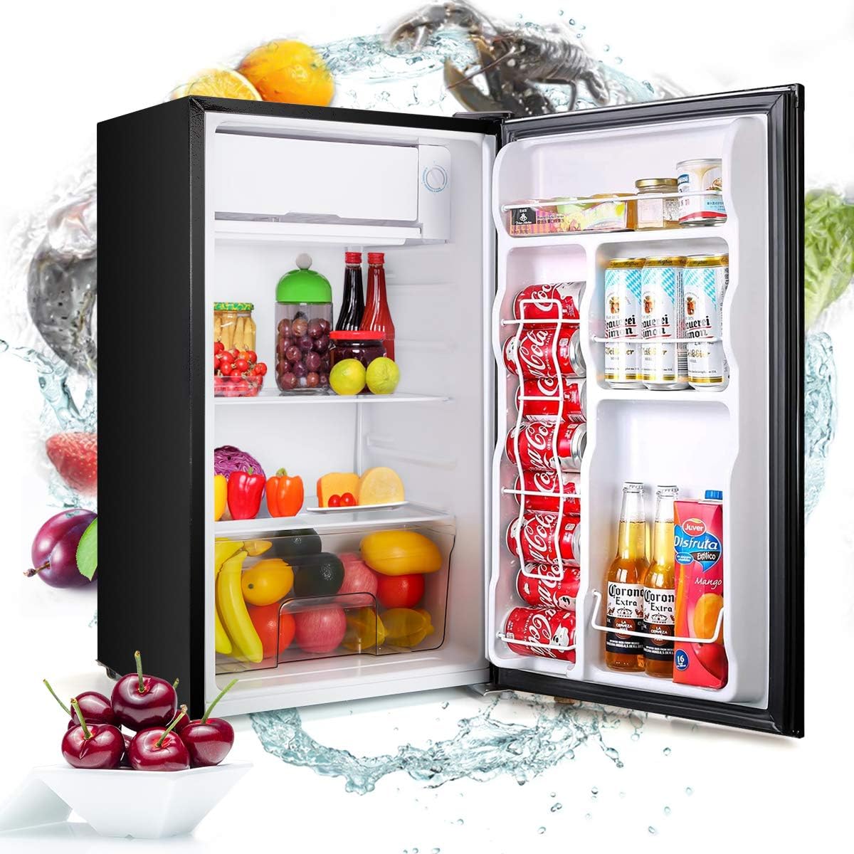 Dnyker Compact Refrigerator Energy Star Single Door Fridge Mini Fridge with Freezer, 3.2 Cu.Ft ，Portable Reversible Refrigerator，Super Quiet, Small Refrigerator for Dorm, Bedroom