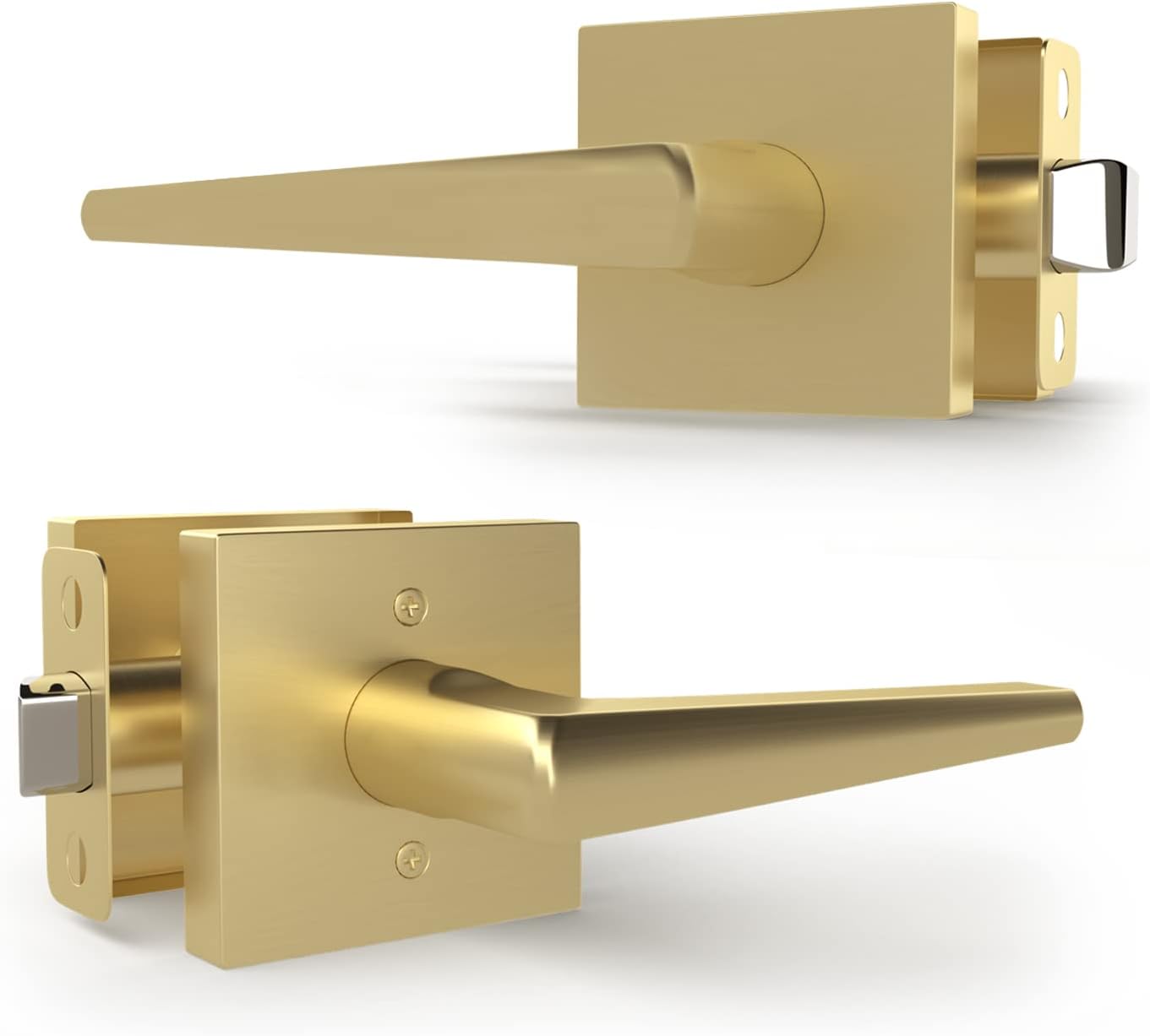 Dummy Door Lever Set, Pack of 2 - Modern Door Handle for Closet or French Doors - Single Side Non-Turning, Reversible, Slim Square Dummy Door Knob for Left or Right-Handed Doors