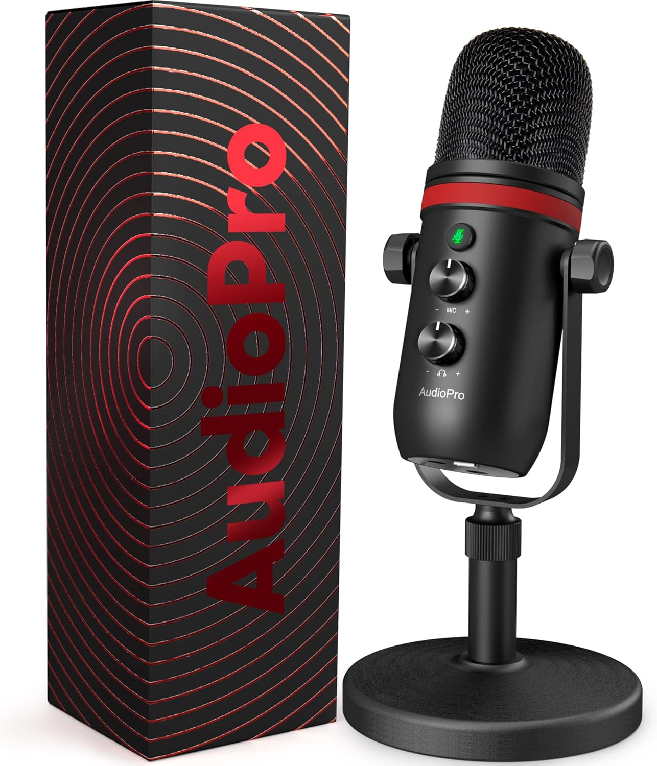 USB Microphone - AUDIOPRO Computer Condenser Gaming Mic for PC/Laptop/Phone/PS4/5, Headphone Output, Volume Control, USB Type C Plug and Play, LED Mute Button, for Streaming, Podcast, Studio Recording Pack of 2