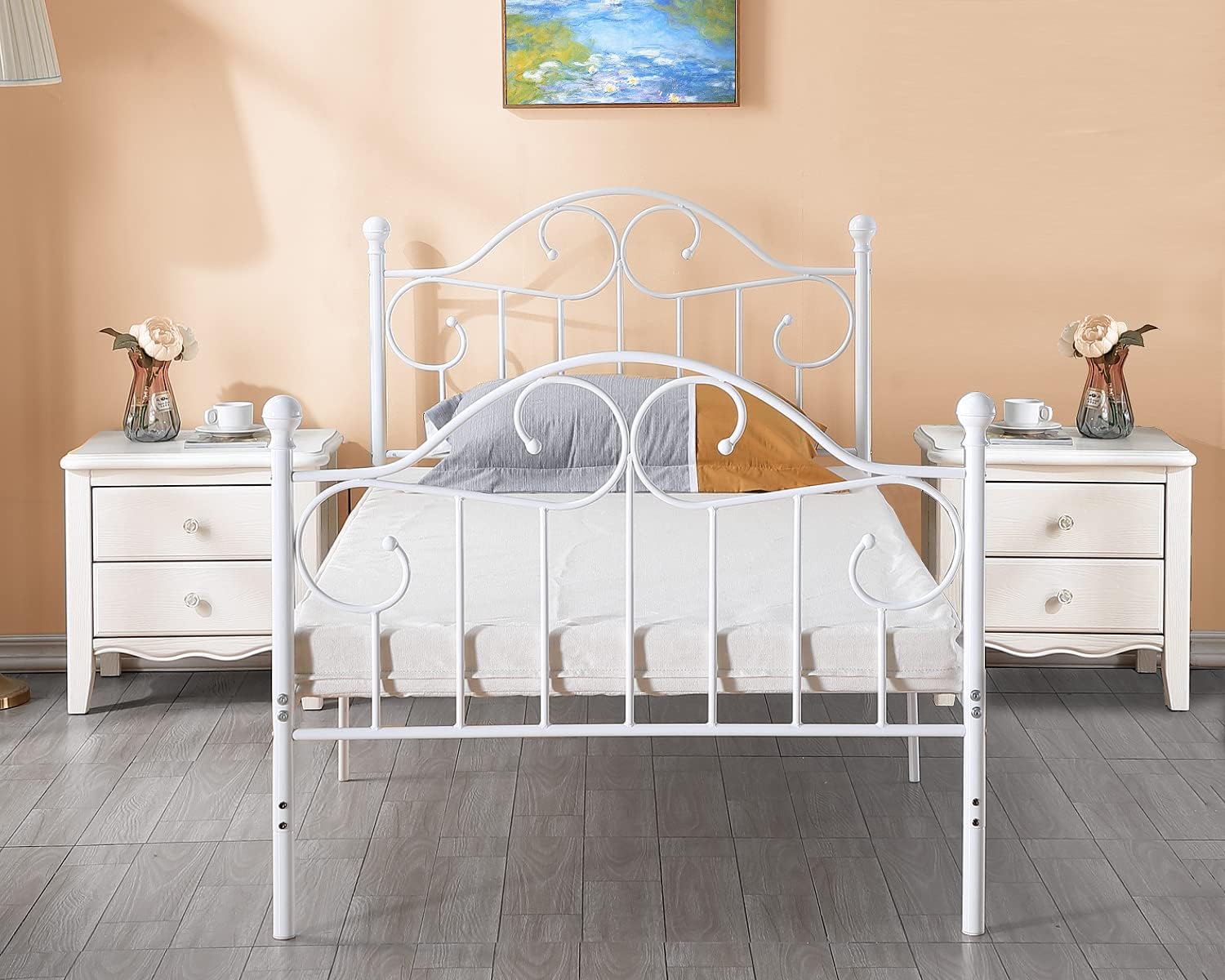 Bonnlo Metal Twin Bed Frame with Headboard for Girls/Boys, Kids Bed Frame with Adjustable Height, No Box Spring Needed, Black