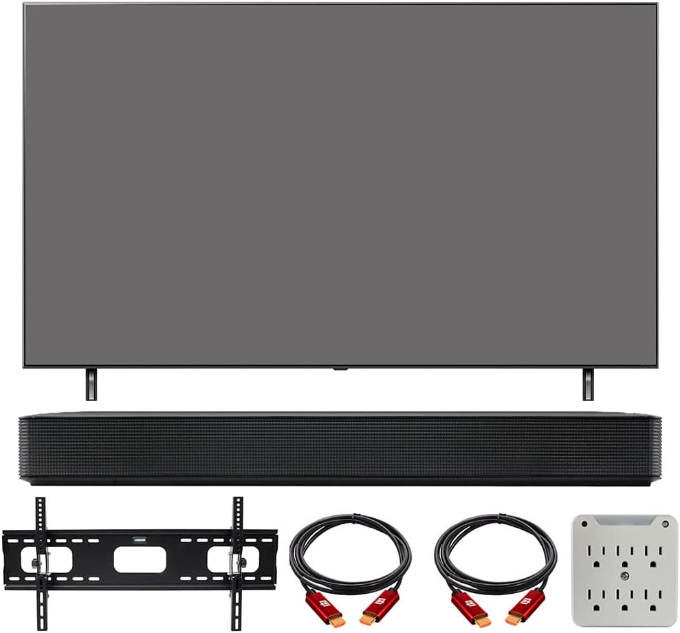 LG 55NANO80UPA 55 Inch NanoCell 80 Series LED 4K UHD Smart webOS TV (2021) Bundle with LG SK1 2.0-Channel Compact Sound Bar, 37-70 inch TV Wall Mount Bracket Bundle and 6-Outlet Surge Adapter