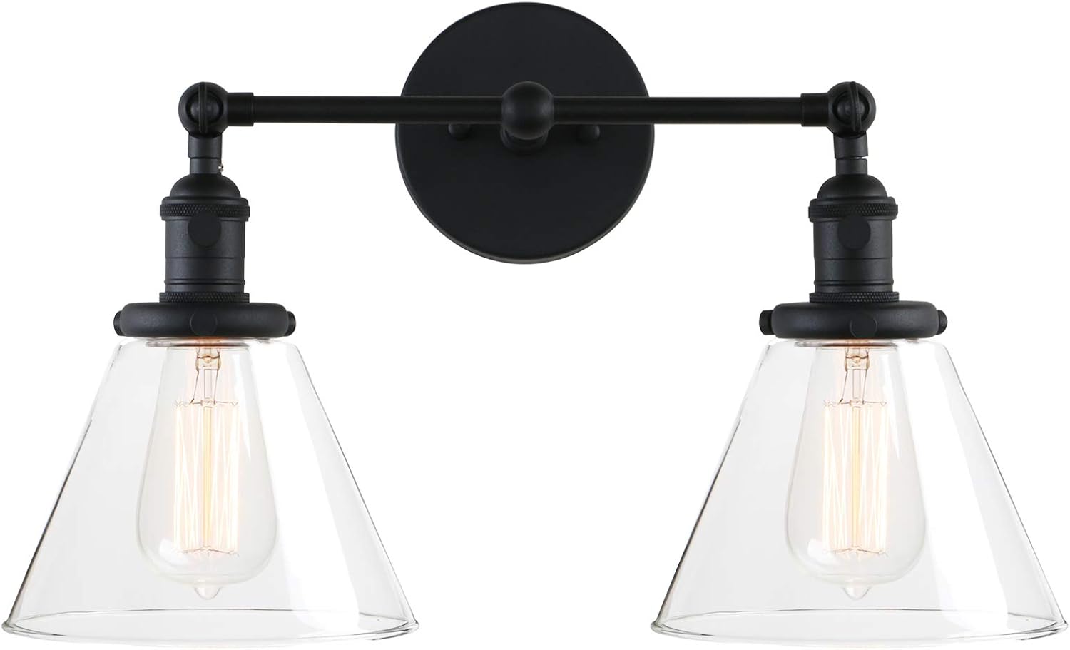 Pathson Industrial Wall Sconce Lighting, 2 Light Bathroom Vanity Light Fixtures, Black Wall Lamps Over Mirror for Bedroom Living Room (Black)
