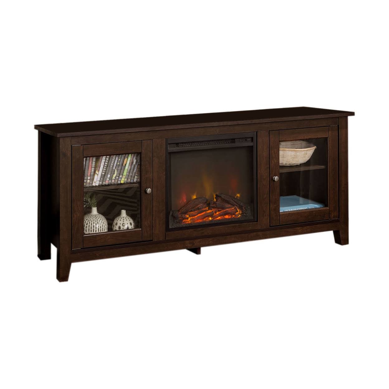 Walker Edison 58x22 Wood Media TV Stand Console with Fireplace - Traditional Brown