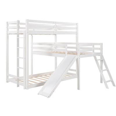 L Shaped Triple Bunk Bedtwin Over Twin Bunk Bed with Attached Twin Loft Bed and Ladder and Slide Harriet Bee Bed Frame Color: Wh