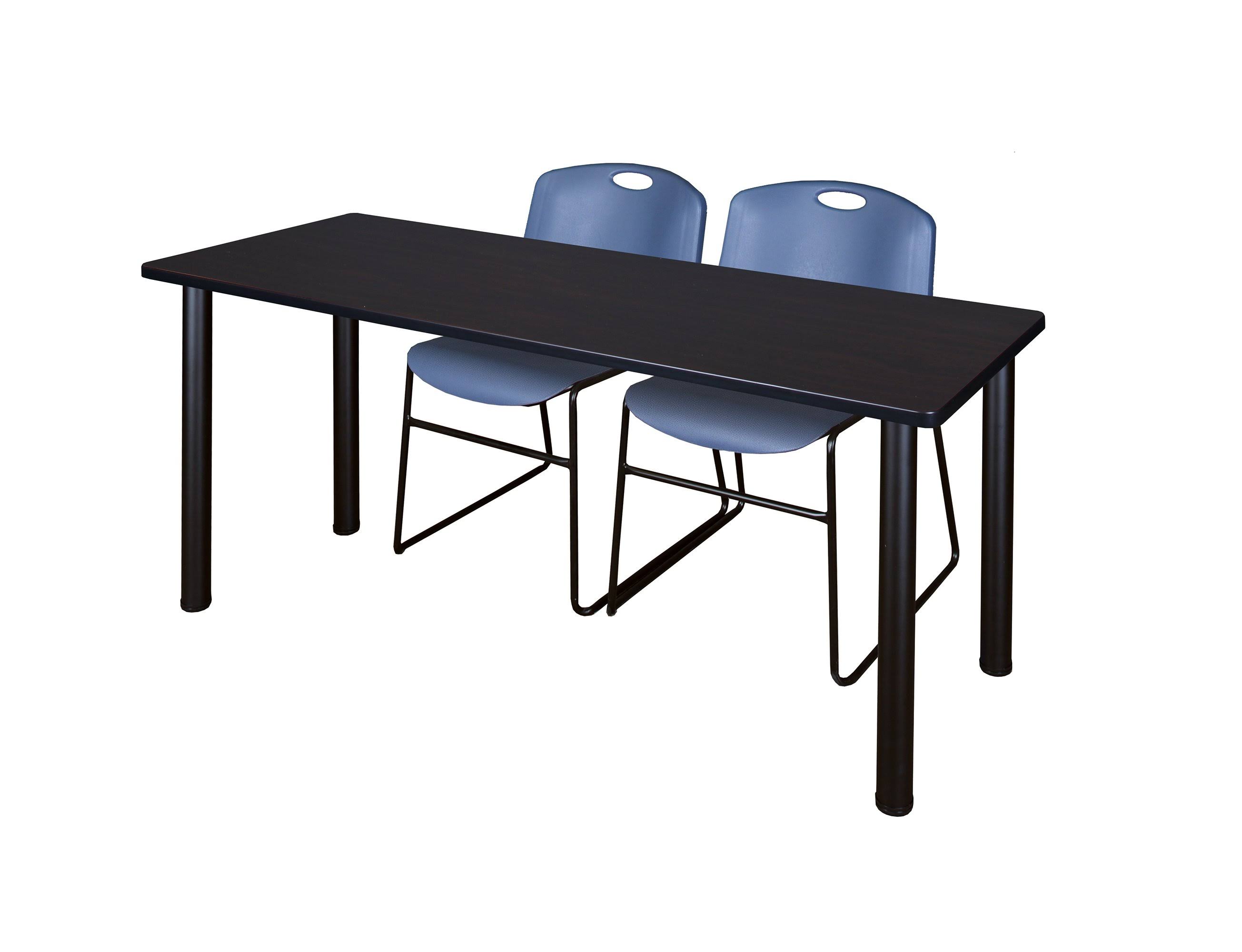Regency 60x22 x 24x22 Kee Training Table- Mocha Walnut/ Black u0026 2 Zeng Stack Chairs- Blue