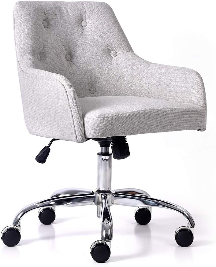 Lansen Furniture Home Office Chenille, Height-Adjustable Desk Accent Arm Chair with Chrome-Finished Stainless-Steel Base (Red)