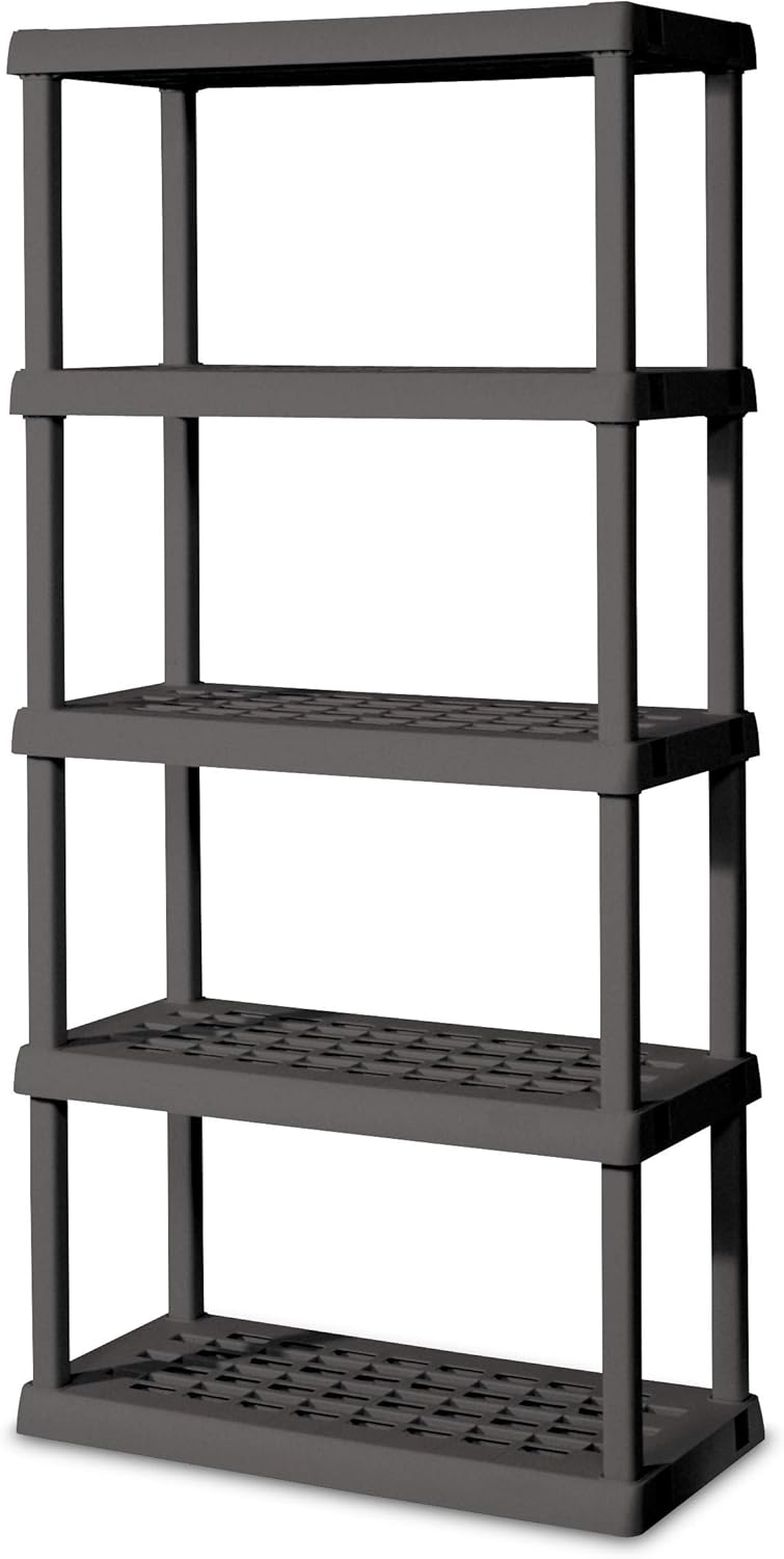 Sterilite 01553V01 5 Shelf Unit, Flat Gray Shelves & Legs, 1-Pack
